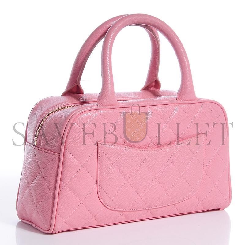 CHANEL VINTAGE SAKURA PINK CAVIAR QUILTED SMALL BOWLER BAG 71301 (25*15*7cm)