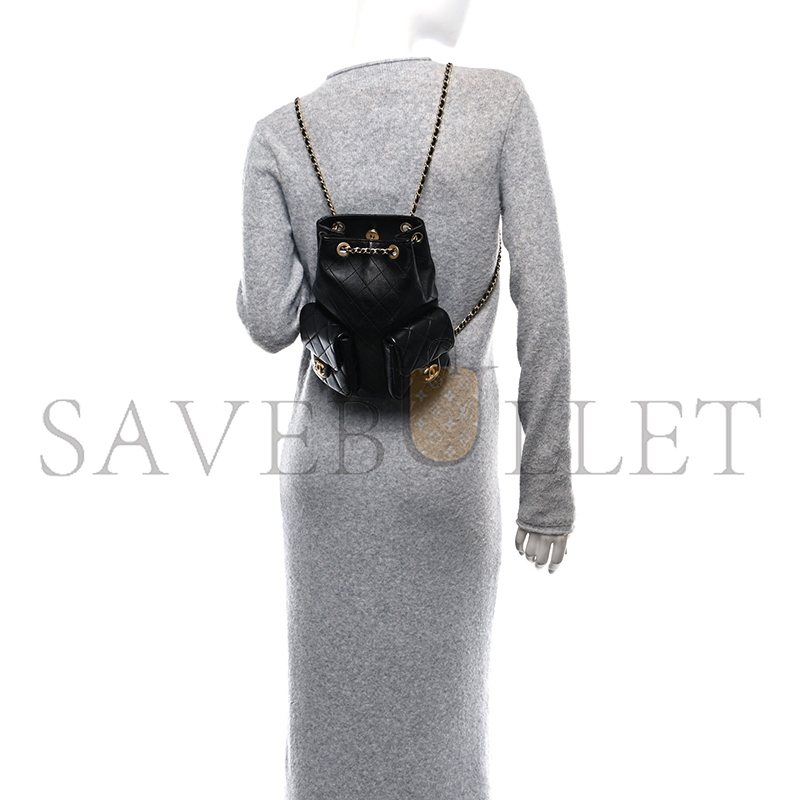 CHANEL SHINY LAMBSKIN QUILTED DRAWSTRING BACKPACK BLACK AS5310 (24*18*8cm)