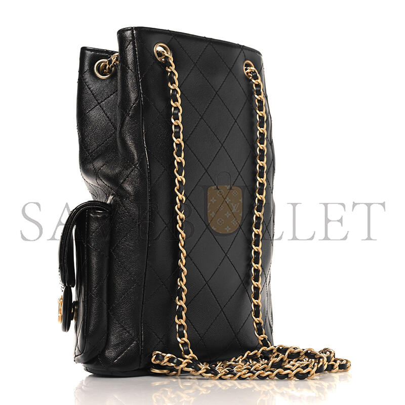CHANEL SHINY LAMBSKIN QUILTED DRAWSTRING BACKPACK BLACK AS5310 (24*18*8cm)