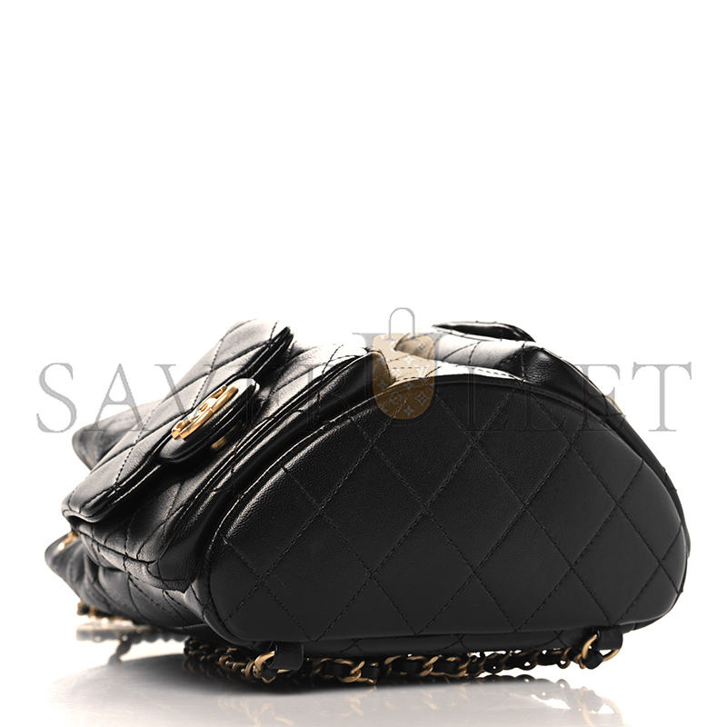 CHANEL SHINY LAMBSKIN QUILTED DRAWSTRING BACKPACK BLACK AS5310 (24*18*8cm)