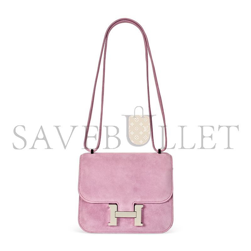 HERMES MASTER A ROSE INDIENNE VEAU DOBLIS SUEDE MINI CONSTANCE WITH PALLADIUM HARDWARE 436576 (18*14.5*6cm) HERMES MASTER A ROSE INDIENNE VEAU DOBLIS SUEDE MINI CONSTANCE WITH PALLADIUM HARDWARE 436576 (18*14.5*6cm)