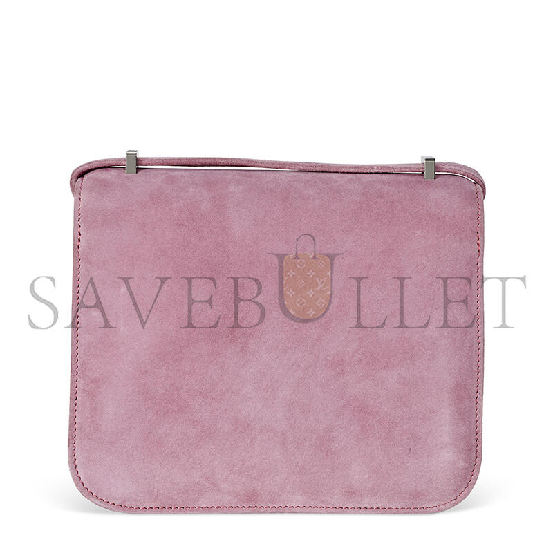 HERMES A ROSE INDIENNE VEAU DOBLIS SUEDE MINI CONSTANCE WITH PALLADIUM HARDWARE 436576 (18*14.5*6cm)