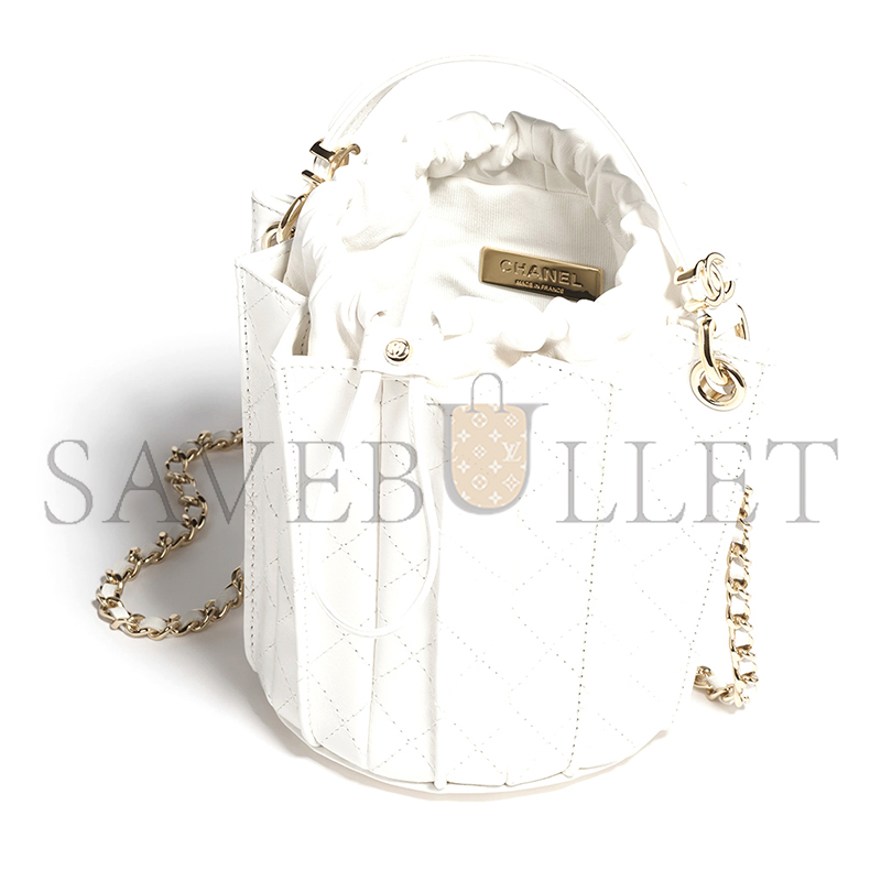 CHANEL MINI BUCKET BAG LAMBSKIN WHITE AS5486 (15.2*14*14cm)