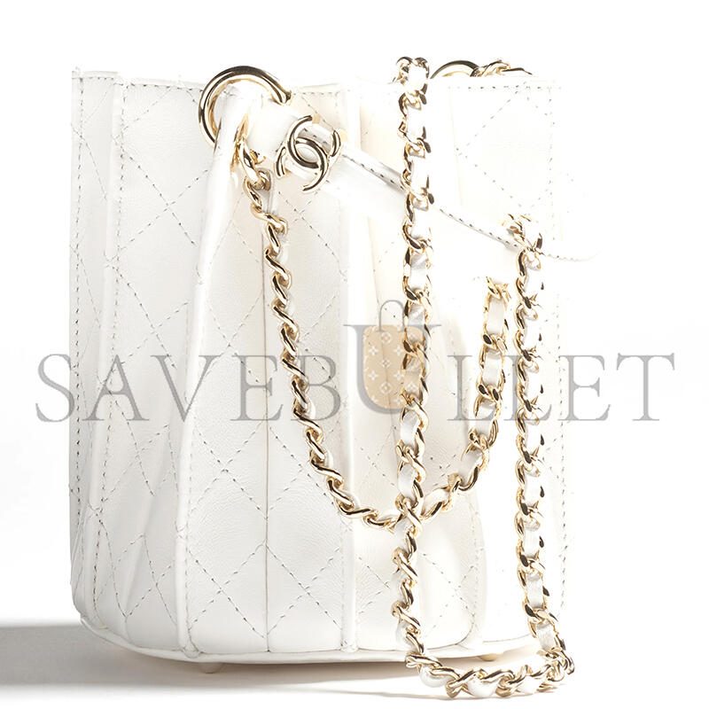 CHANEL MINI BUCKET BAG LAMBSKIN WHITE AS5486 (15.2*14*14cm)
