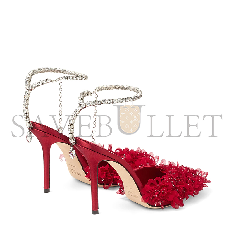 JIMMY CHOO SAEDA 100 RUBY RED MESH PUMPS WITH PETAL EMBROIDERY SAEDA100BSR JIMMY CHOO SAEDA 100 RUBY RED MESH PUMPS WITH PETAL EMBROIDERY SAEDA100BSR