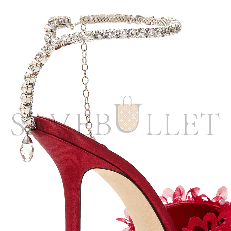 JIMMY CHOO SAEDA 100 RUBY RED MESH PUMPS WITH PETAL EMBROIDERY SAEDA100BSR JIMMY CHOO SAEDA 100 RUBY RED MESH PUMPS WITH PETAL EMBROIDERY SAEDA100BSR