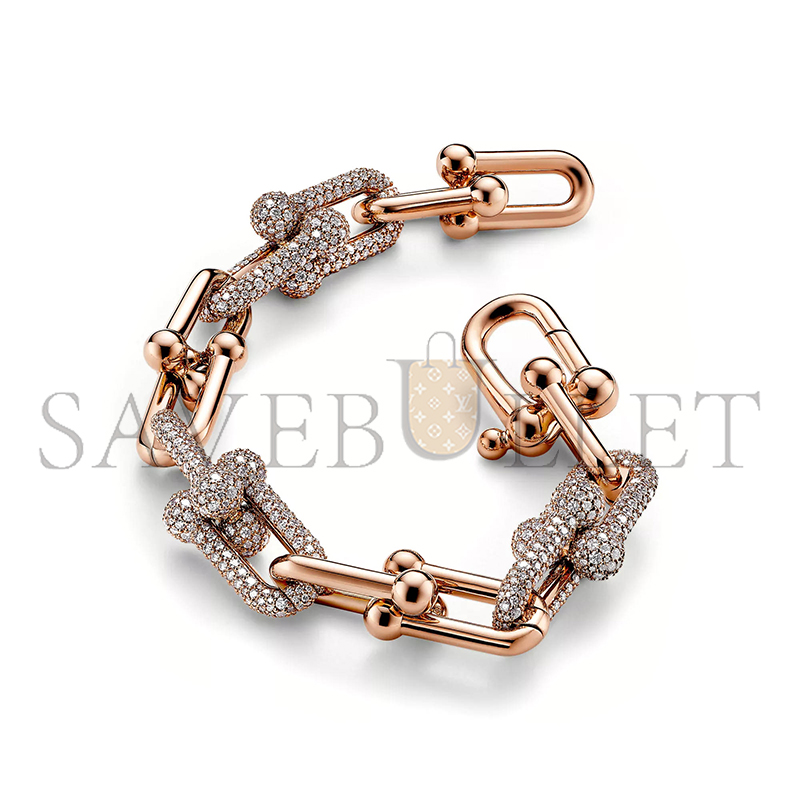 TIFFANY HARDWEAR LARGE LINK BRACELET IN ROSE GOLD WITH PAVE DIAMONDS 70751089