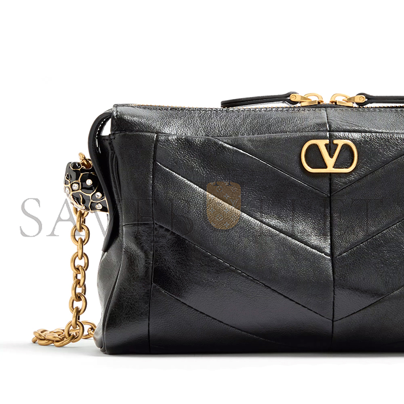 VALENTINO GARAVANI PANTHEA SMALL SHOULDER BAG IN NAPPA LEATHER WITH A CHEVRON PATTERN 8W2B0S99UYF_0NO (24*14*6cm)