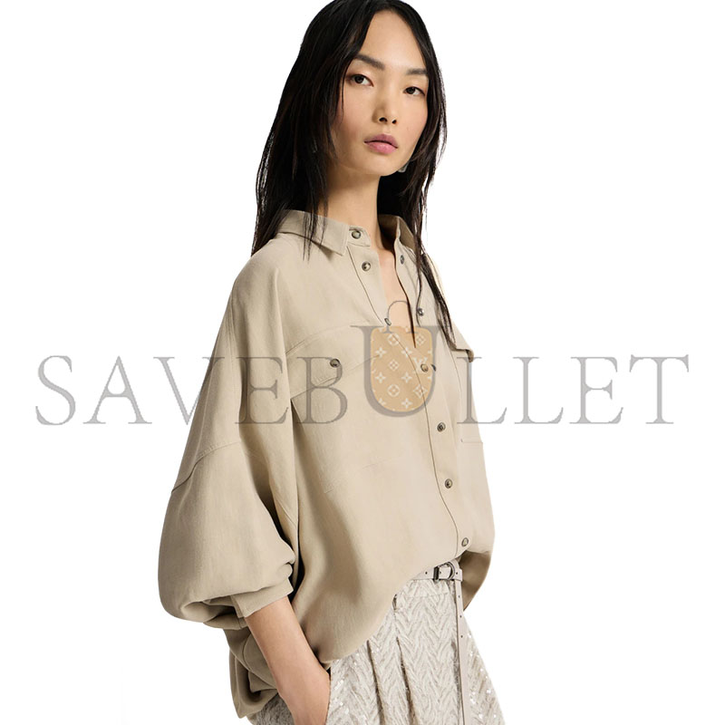 BRUNELLO CUCINELLI VISCOSE AND LINEN FLUID TWILL SHIRT 261MH126NE416