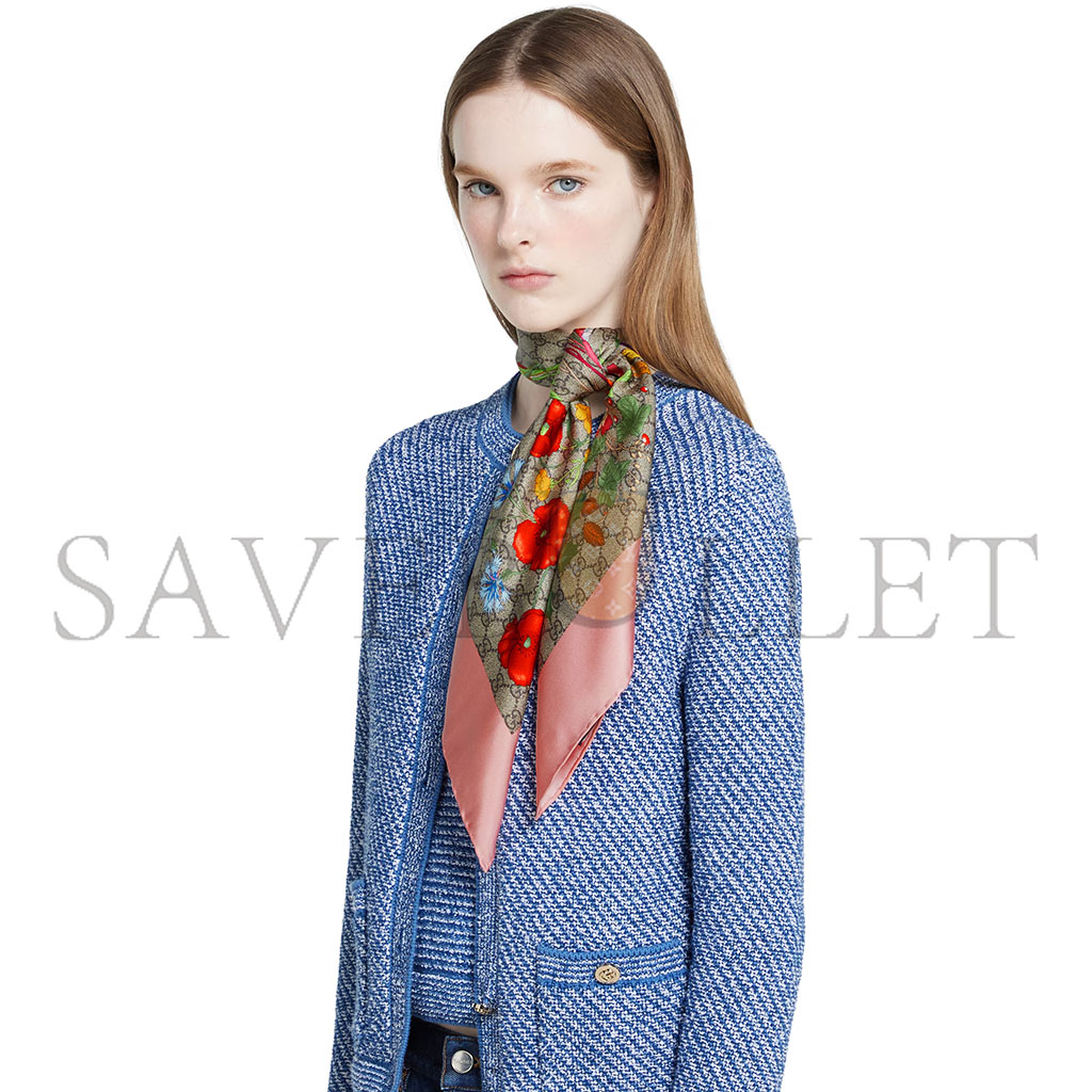 GUCCI SCARF FLORA PRINT SILK TWILL 602585 (90*90cm)