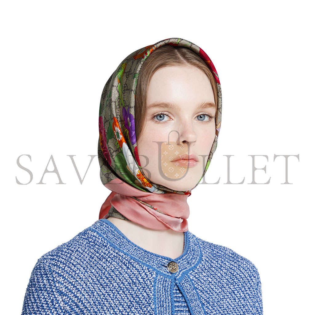 GUCCI SCARF FLORA PRINT SILK TWILL 602585 (90*90cm)