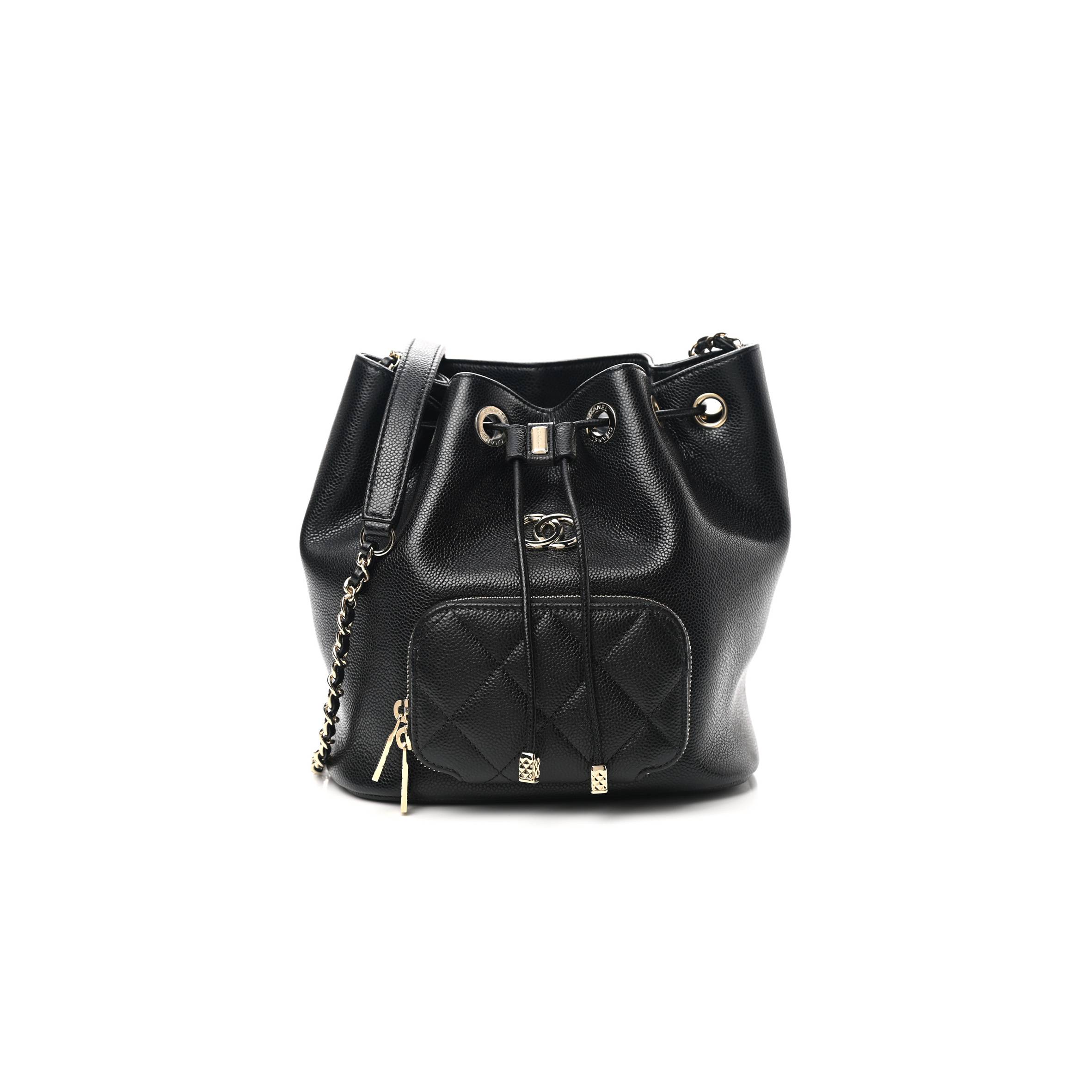 CHANEL MASTER CAVIAR QUILTED CC POCKET BUCKET BAG BLACK ROSE GOLD HARDWARE (19*18*8cm) CHANEL MASTER CAVIAR QUILTED CC POCKET BUCKET BAG BLACK ROSE GOLD HARDWARE (19*18*8cm)