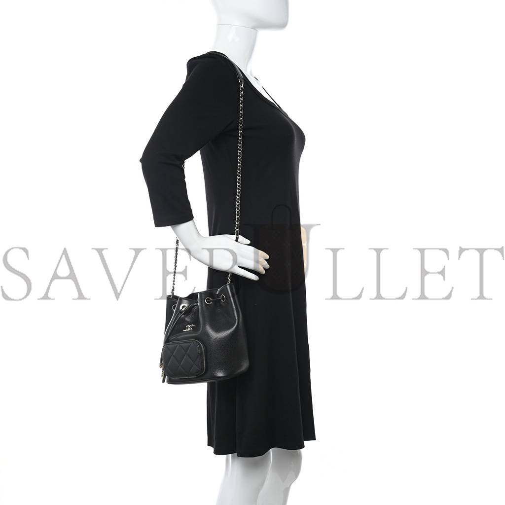 CHANEL MASTER CAVIAR QUILTED CC POCKET BUCKET BAG BLACK ROSE GOLD HARDWARE (19*18*8cm) CHANEL MASTER CAVIAR QUILTED CC POCKET BUCKET BAG BLACK ROSE GOLD HARDWARE (19*18*8cm)