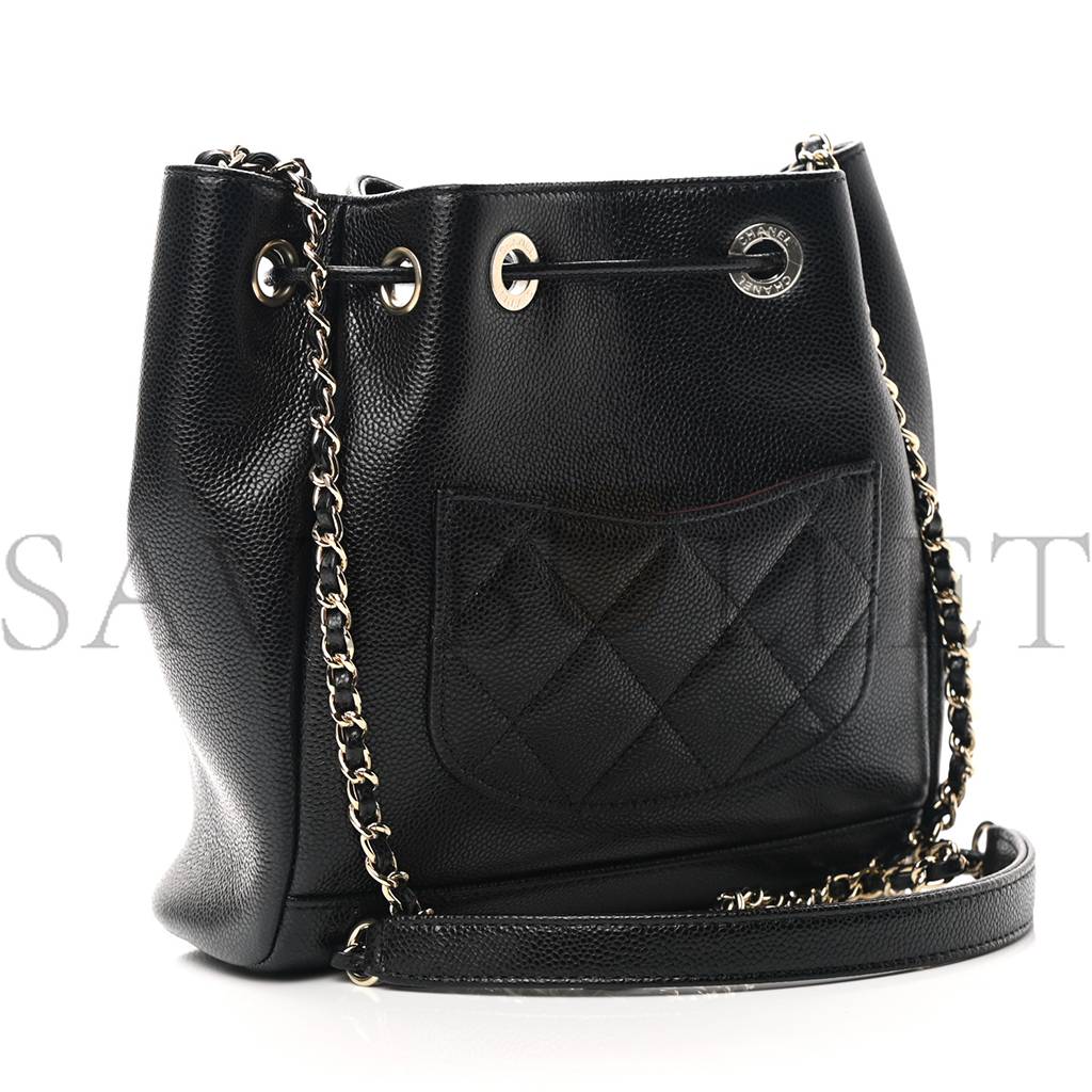 CHANEL MASTER CAVIAR QUILTED CC POCKET BUCKET BAG BLACK ROSE GOLD HARDWARE (19*18*8cm) CHANEL MASTER CAVIAR QUILTED CC POCKET BUCKET BAG BLACK ROSE GOLD HARDWARE (19*18*8cm)
