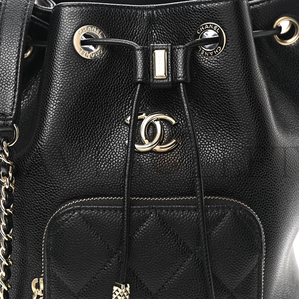 CHANEL MASTER CAVIAR QUILTED CC POCKET BUCKET BAG BLACK ROSE GOLD HARDWARE (19*18*8cm) CHANEL MASTER CAVIAR QUILTED CC POCKET BUCKET BAG BLACK ROSE GOLD HARDWARE (19*18*8cm)