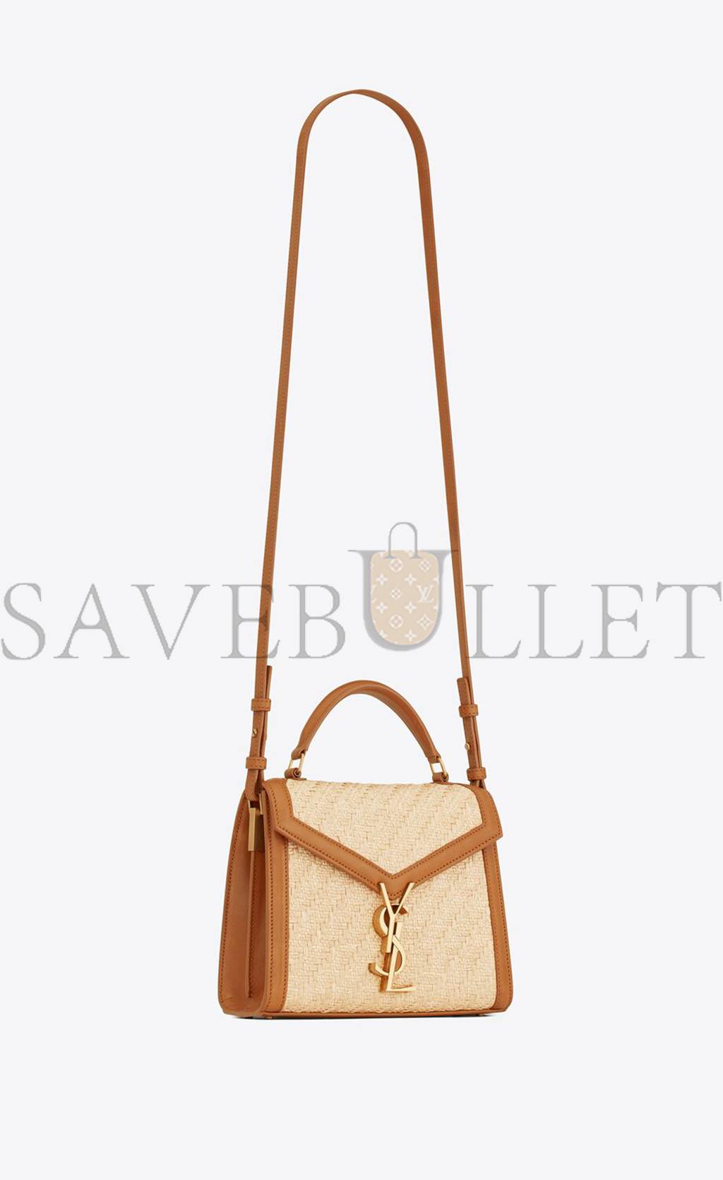 YSL CASSANDRA MINI TOP HANDLE BAG IN RAFFIA AND VEGETABLE-TANNED LEATHER 623930FAA7D9783 (20*16*7.5cm)