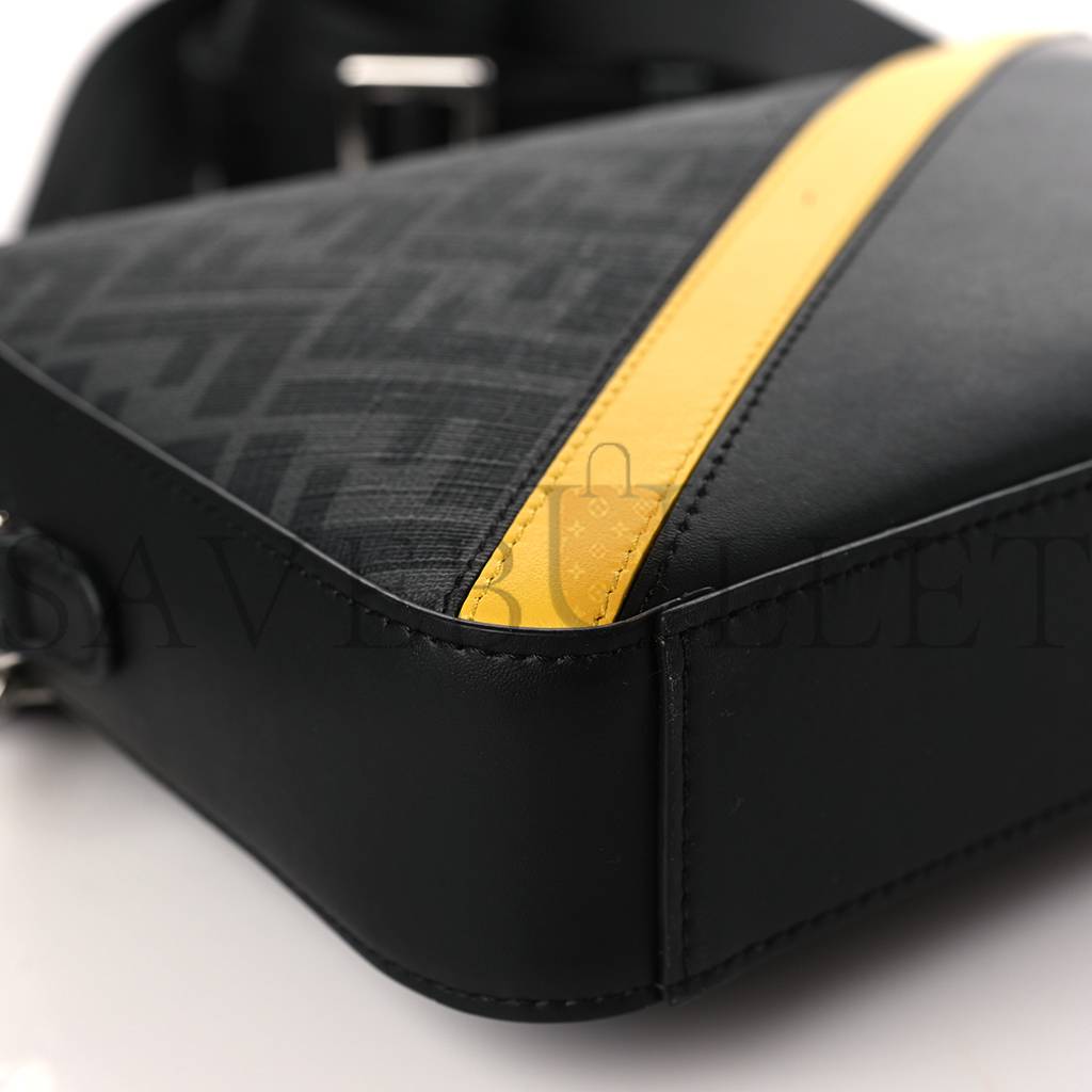 FENDI GLAZED FABRIC VITELLO LIBERTY FF 1974 DIAGONAL MEDIUM CAMERA CASE BLACK SUNFLOWER (23*15*4cm) FENDI GLAZED FABRIC VITELLO LIBERTY FF 1974 DIAGONAL MEDIUM CAMERA CASE BLACK SUNFLOWER (23*15*4cm)